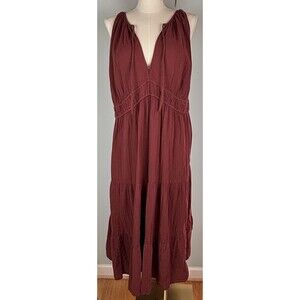 NWT Women’s Size 4X Cotton Boho Coastal Maxi V-Neck Red Burgundy Old Navy